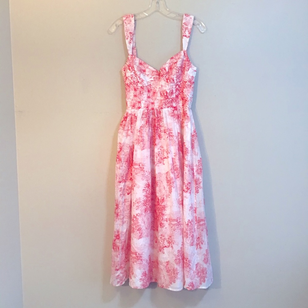 Women’s Midi Dress | Aqua Bustier with Red Floral Pattern | Size M